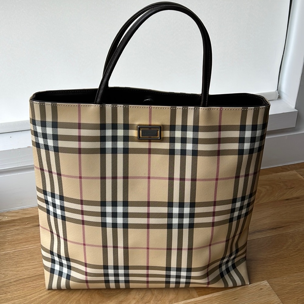 Burberry Beige and Black Checkered Tote
